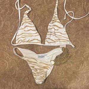 White and Gold Zebra Print Bikini Set